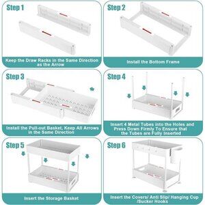 2-Tier Pull Out under sink organizers and storage, bathroom organizer with Hook